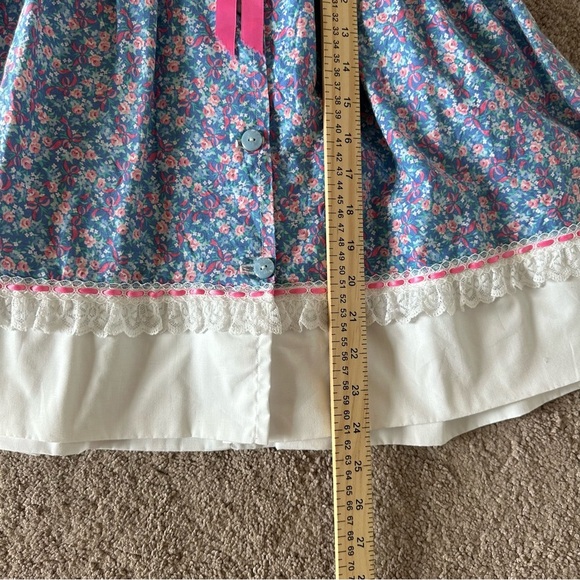 Handmade VTG Floral Sailor Collar Girls Dress Lace Trim Cottagecore Prairie 90s - Picture 7 of 9
